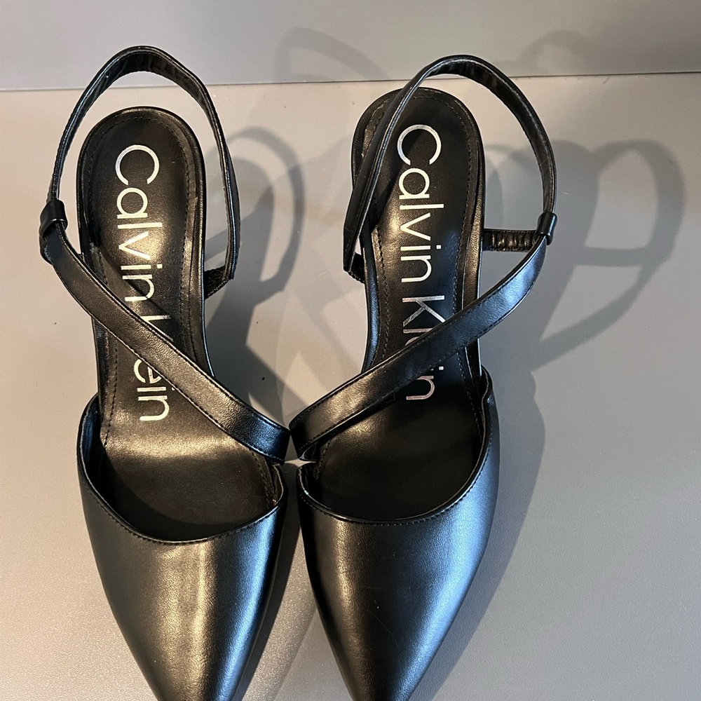 Calvin Klein Black Pointed Toe Slingback Heels | Classic Work & Evening Pump